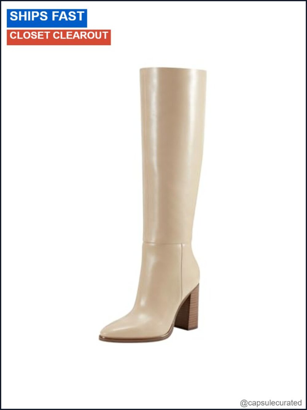 Leather Knee-High Block Heel Pointy Toe Dress Boots Zip